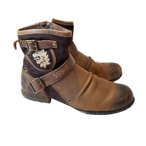 OTTO ZONE Cowboy/Motorcycle Boots, Brown Leather, Side Zippers, Buckles, Sz 11.5